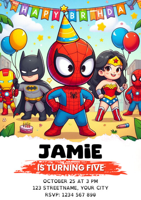 Spiderman Kids Birthday Template | PosterMyWall