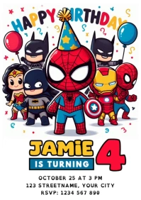 Spiderman kids birthday A5 template