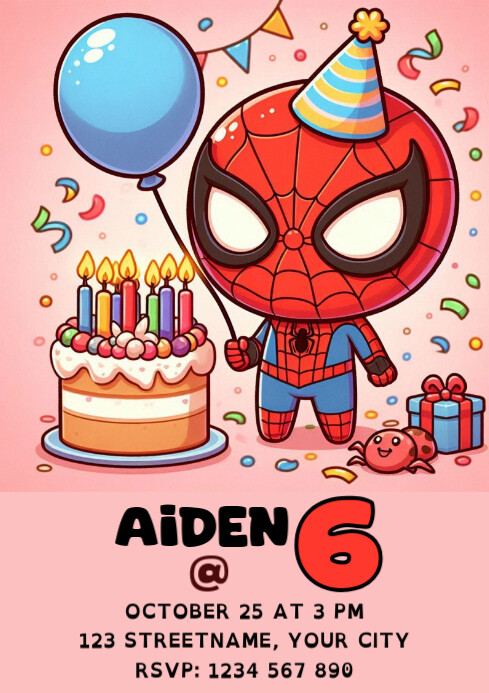Spiderman Kids Birthday Templat | PosterMyWall