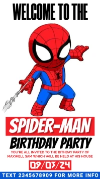 Spiderman Kids Birthday Template Digital Display (9:16)