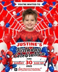 spiderman theme birthday invitation party for kids Instagram Portrait template