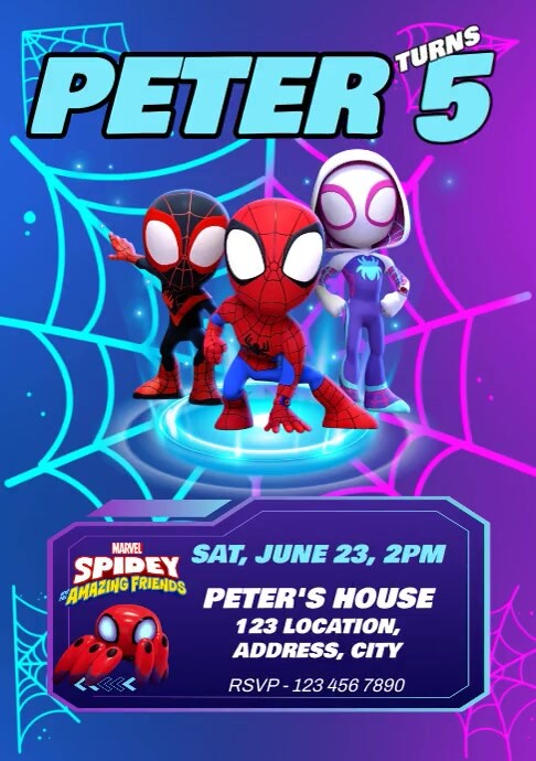Spidey Blue Joyful Birthday Invitation Templa A4 template