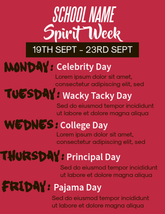 Spirit Week Template | PosterMyWall