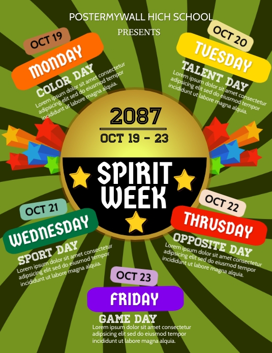 Spirit Week Design Spirit Week Template | PosterMyWall