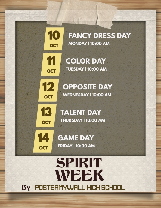 Spirit Week Design Copy of spirit week | PosterMyWall