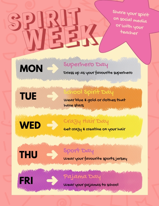 Spirit Week Flyer Рекламная листовка (US Letter) template