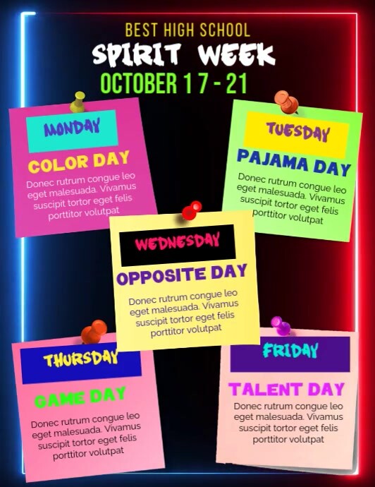 Spirit Week Cheer spirit week flyer video template | PosterMyWall