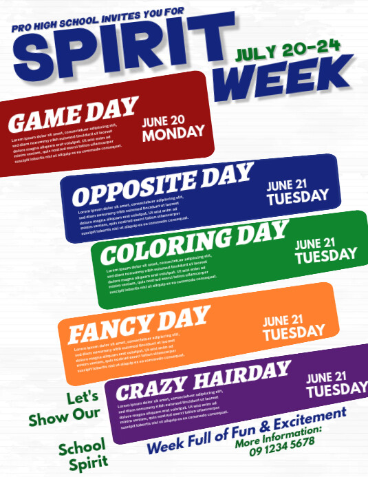 Spirit Week Design Spirit Week Poster Template | PosterMyWall