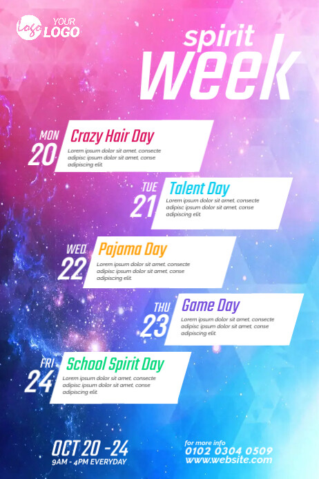Spirit Week Design Spirit Week Poster Template | PosterMyWall