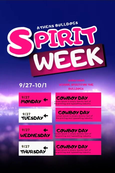 Spirit Week Schedule Template | PosterMyWall