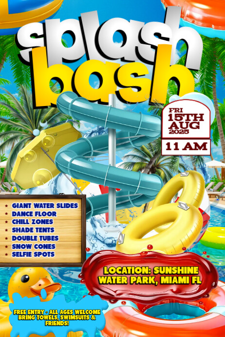Post Form Splash Splash Bash: Slide Into Summer Template | PosterMyWall