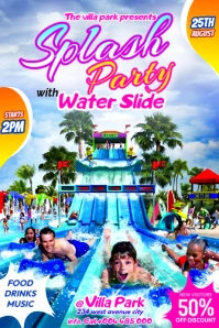 Splash party waterslide waterpark kids fun zone kartrite advertisement poster maker flyer template