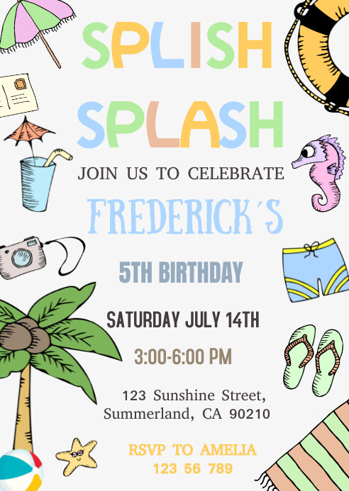 Splish Splash Birthday Invitation A6 template