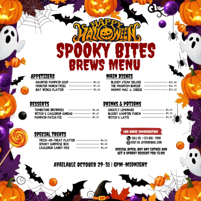 Spooky Bites & Brews Menu Instagram 帖子 template