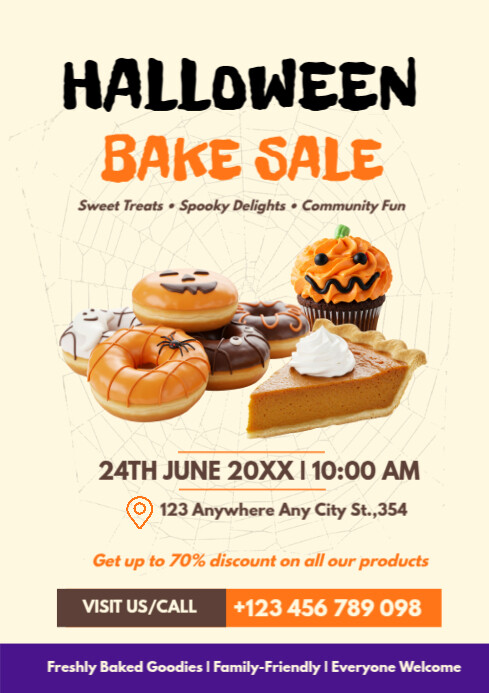 Spooky Halloween Bake Sale Poster – Fall Treats & Fundraiser Template A4