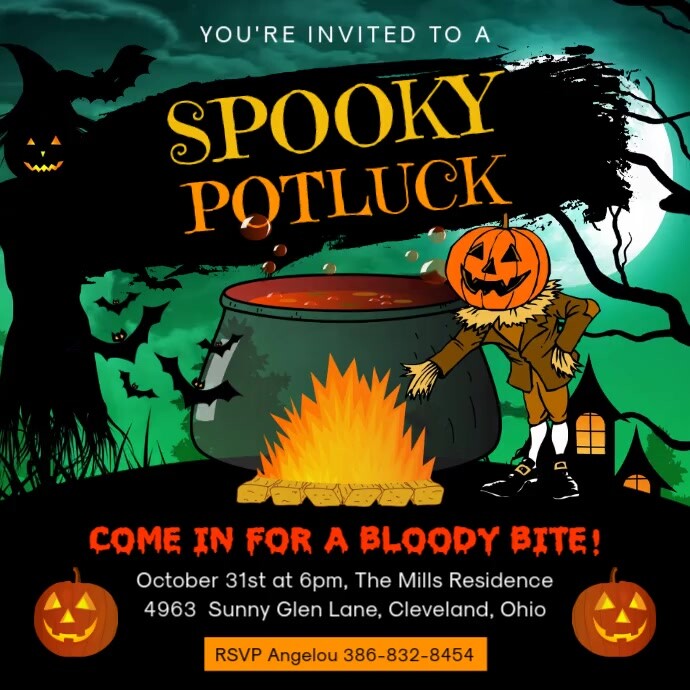 Spooky Halloween Potluck Video Ad Template PosterMyWall
