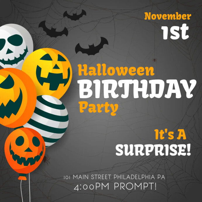 Spooky Halloween themed Birthday Party Instagram Invitation template