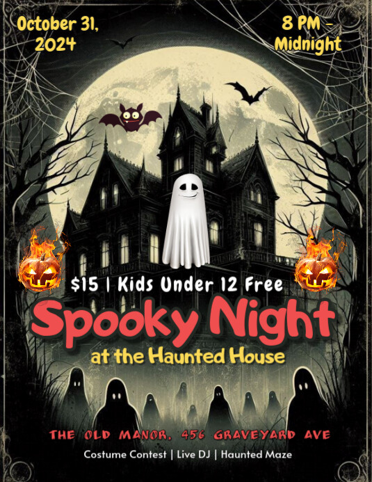 Spooky Night at the Haunted House Folheto (US Letter) template