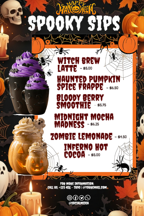Spooky Sips: Bewitched Café Menu 海报 template