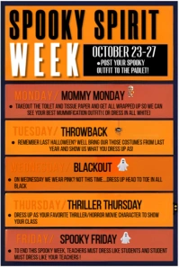 Spooky Spirit Week Flyer | Halloween School Spirit Dress-Up Days October 23-27 Плакат template