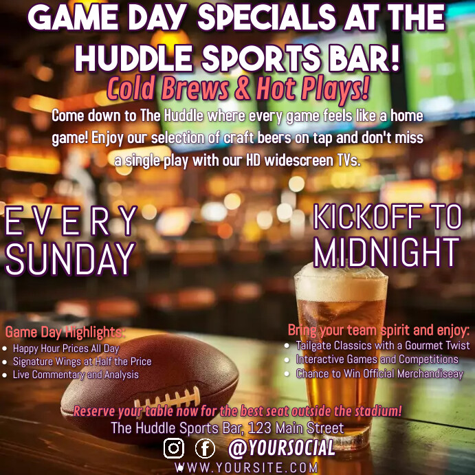sports bar nfl Superbowl playoff flyer templa Instagram Post template