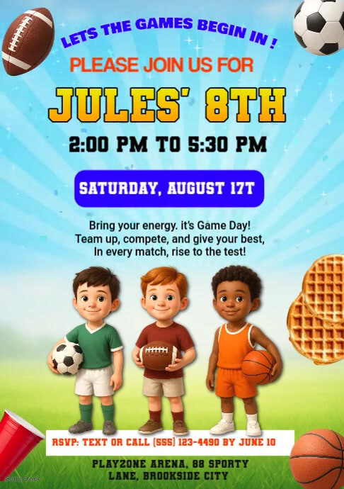 Kids Sports Day birthday Invitation A4 template