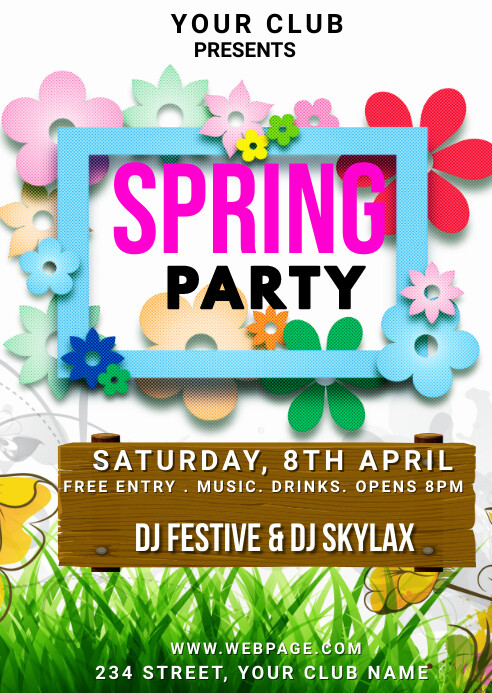 Spring, spring break, spring party A6 template