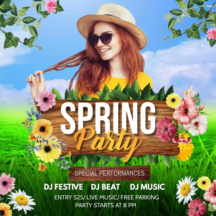 Spring, spring party, spring break Instagram-Beitrag template