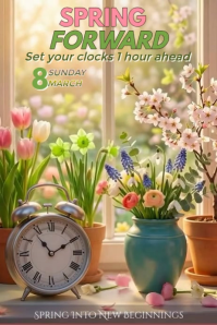 Spring Ahead Clock Change Reminder - Elegant Floral Video Poster template