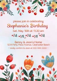 Spring Girls Birthday Party Invitation A6 template