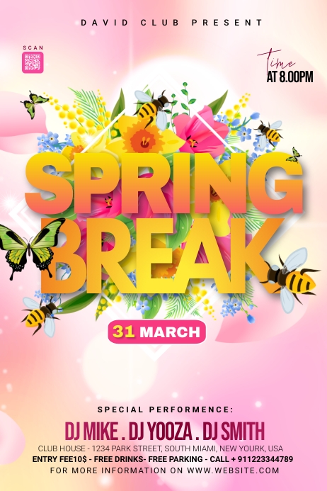 Spring Break Advert Banner 4' × 6' template