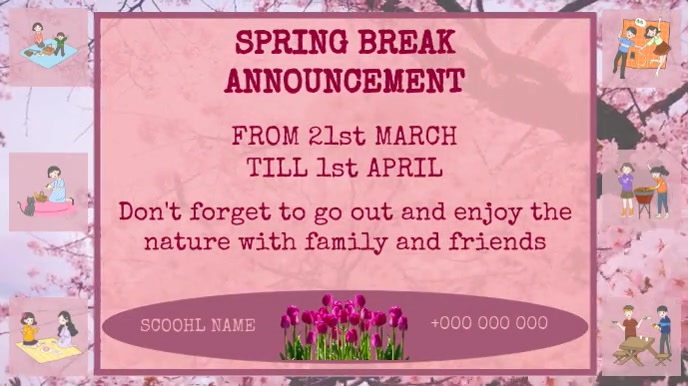 spring break announcement, digital display Template | PosterMyWall