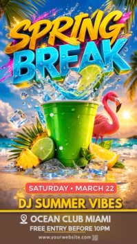 Spring Break Beach Party Instagram Story Template | Tropical DJ Night Club Event Flyer | Summer Beac Instagram-verhaal