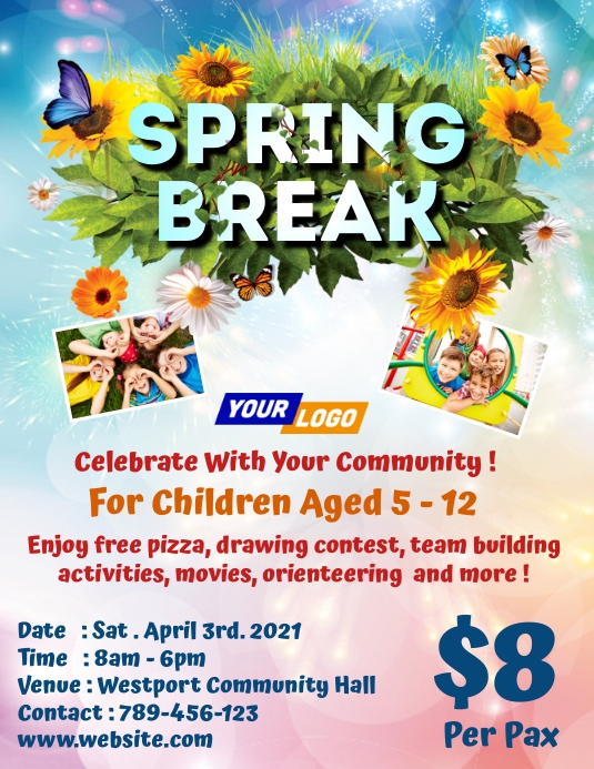Spring Break Program Flyer Spring break children party Template | PosterMyWall