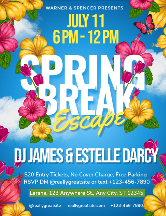 Spring Break Program Flyer Blue Spring Break Party Flyers Template | PosterMyWall