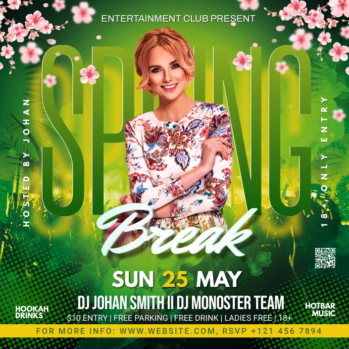 Spring Break Flyer Template Design Instagram Post