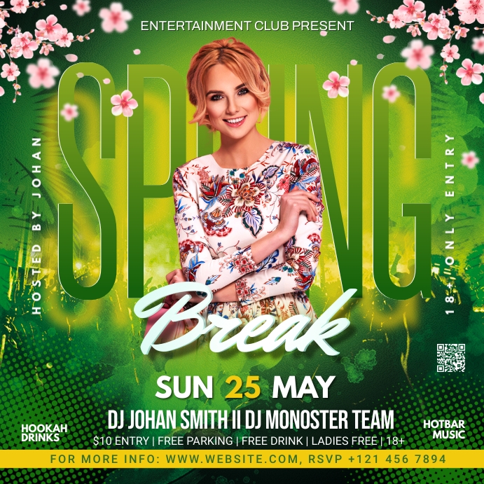 Spring Break Flyer Template Design Instagram-opslag