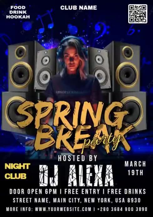 Black Spring Break Party A4 Template | PosterMyWall