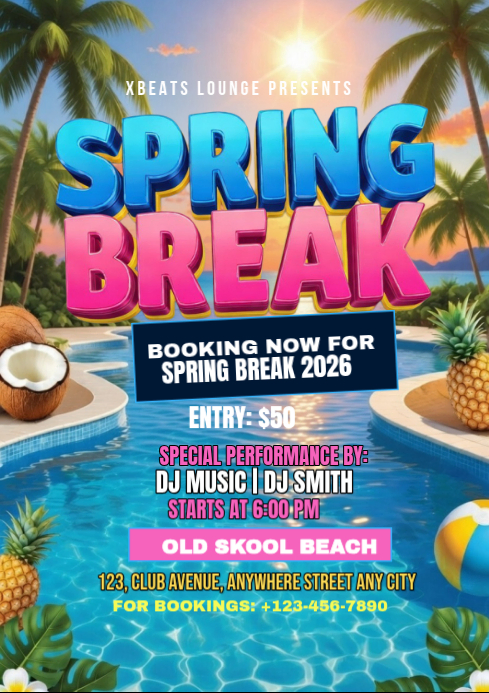 Spring Break Party A3 Template | PosterMyWall