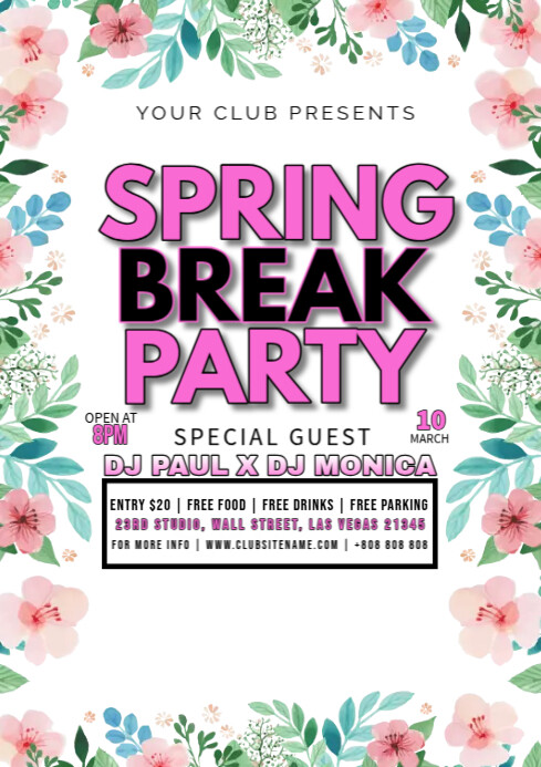 Spring Break Event Graphics Spring Break Party Celebration Template | PosterMyWall