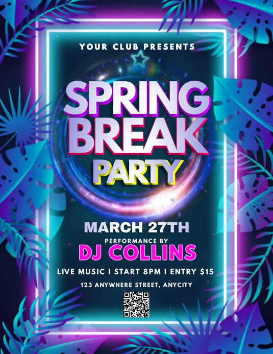 Spring Break Event Graphics Spring Break Party Template | PosterMyWall
