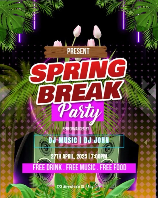 spring break party Instagram Portrait template