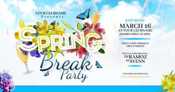 Spring Break Party Facebook Shared Image Template | PosterMyWall