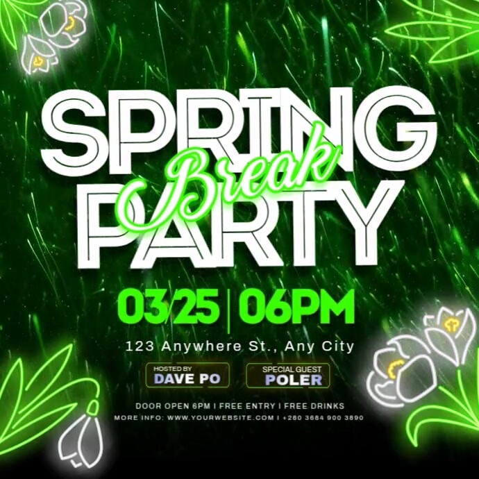 Spring Break Party Green Publicación de Instagram template