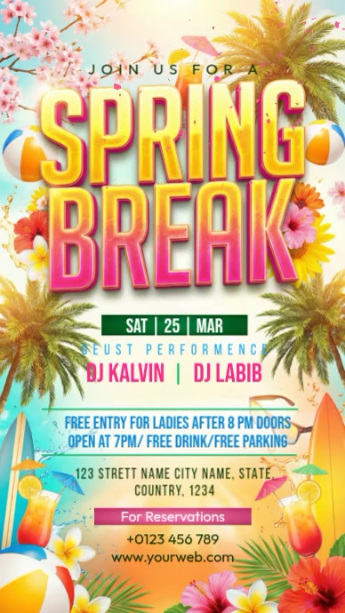 Spring Break Party Instagram Story Video Template | PosterMyWall