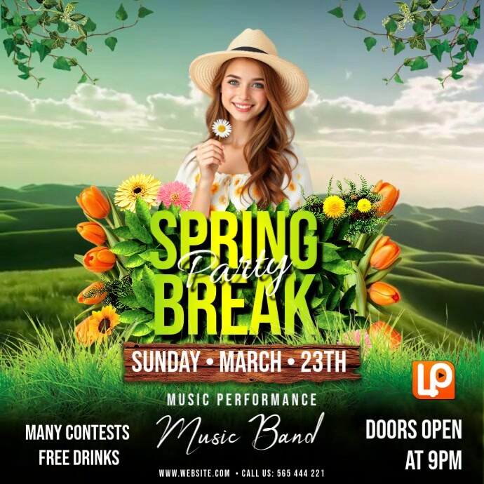 Spring Break Party Music Square (1:1) template