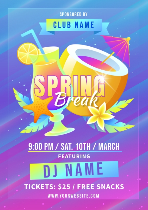 Spring Break Party Poster A4 template