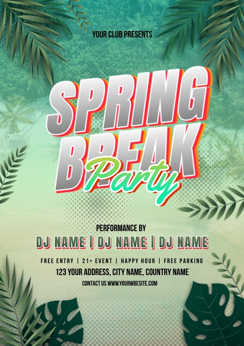 Spring Break Party Poster Design A4 template