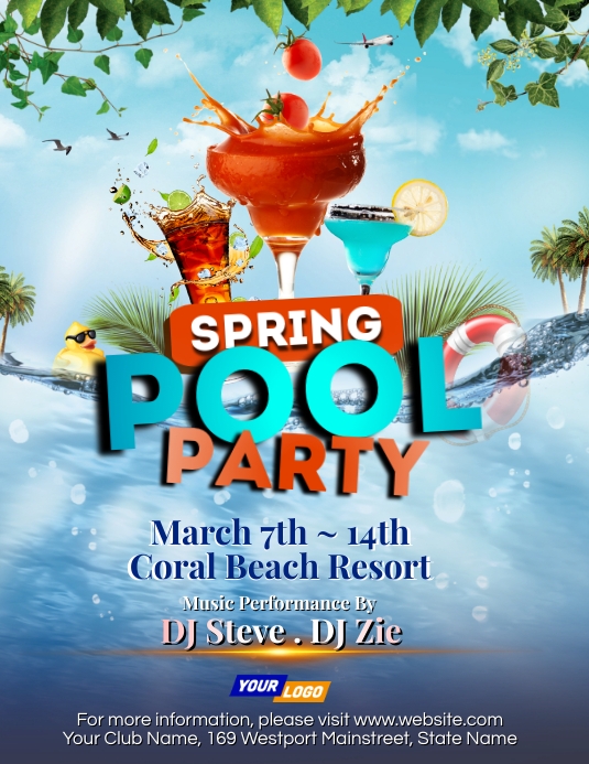 Spring break pool party design Template | PosterMyWall