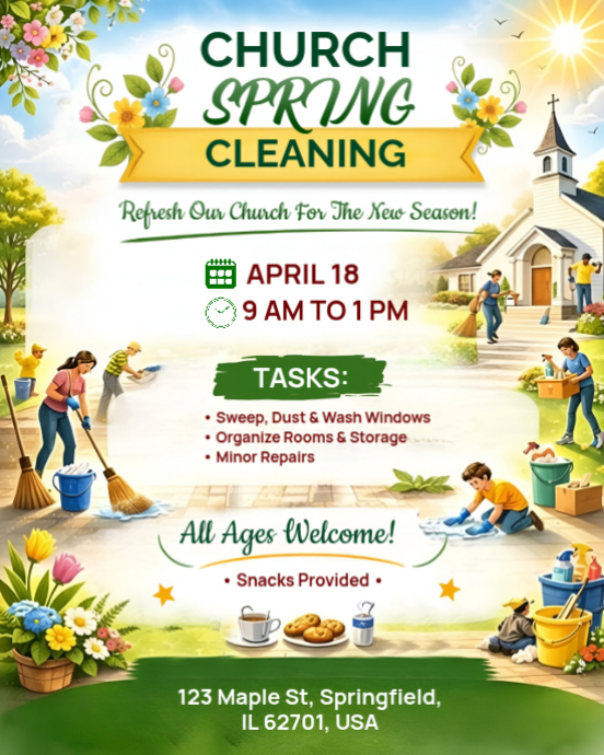 Copy of Spring Church Cleaning Event Flyer | Church Volunteer & Grounds ...